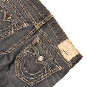 True Religion Big QT Contrast Stitch Blue Medium Wash Jeans Double Stitch Sz38